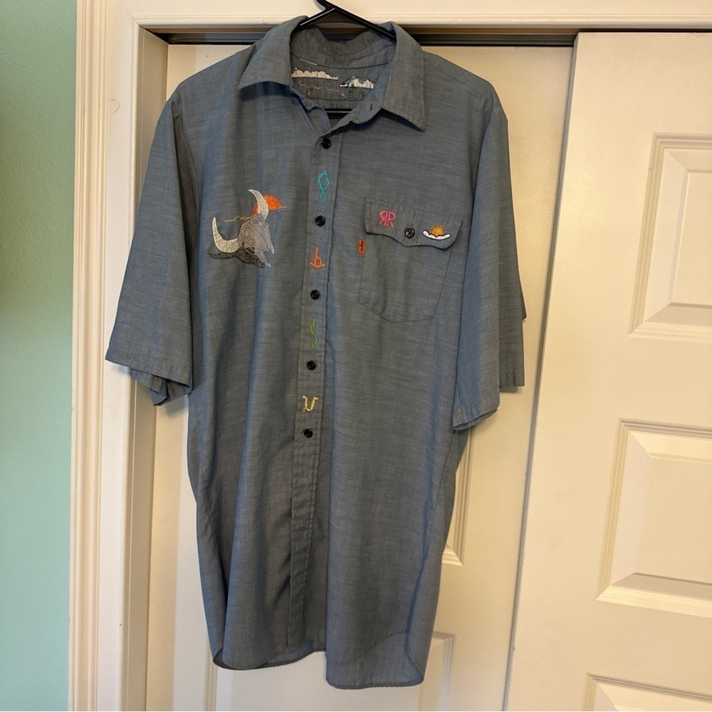 Vintage 70s Levis Chambray Shirt Orange Tab USA Embroidered Southwestern Western